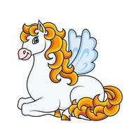 Cute pegasus. Horse with wings. Cartoon character. Colorful vector illustration. Isolated on white background. Design element. Template for your design, books, stickers, cards.