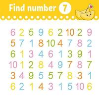 Find number. Education developing worksheet. Activity page with pictures. Game for children. Funny character. cartoon style. Vector illustration.