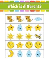 Which is different. Educational activity worksheet for kids and toddlers. Game for children. Vector illustration.