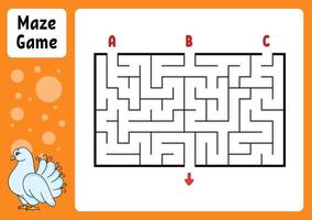 Rectangle maze. Game for kids. Three entrances, one exit. Education worksheet. Puzzle for children. Labyrinth conundrum. Find the right path. cartoon character. Vector illustration.