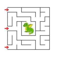 Square maze. Game for kids. Puzzle for children. cartoon character. Labyrinth conundrum. Find the right path. The development of logical and spatial thinking. Vector illustration.