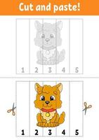 Learning numbers 1-5. Cut and glue. cartoon character. Education developing worksheet. Game for kids. Activity page. Vector illustration.