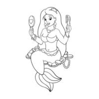 Beautiful mermaid. Coloring page for kids. Digital stamp. Cartoon style character. Vector illustration isolated on white background.