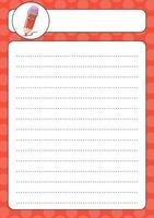 Lined sheet template. Handwriting paper. For diary, planner, checklist, wish list. Back to school theme. Vector illustration.