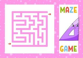 Square maze. Game for kids. Puzzle for children. Happy character. Labyrinth conundrum. Find the right path. Vector illustration.