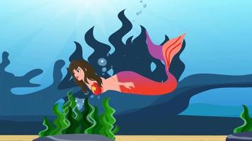 un' sirena è nuoto nel il fiume gratuito video per 2d cartone animato animazione.