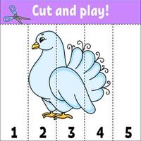 Learning numbers 1-5. Cut and play. Education worksheet. Game for kids. Color activity page. Puzzle for children. Riddle for preschool. Vector illustration. cartoon style.