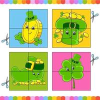 Cut and play. Paper game with glue. Flash cards. Education worksheet. Activity page. Funny character. cartoon style. Vector illustration.