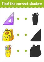 Find the correct shadow. Education developing worksheet. Matching game for kids. Color activity page. Puzzle for children. Cute character. Vector illustration.