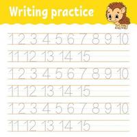 Learn Numbers. Trace and write. Handwriting practice. Learning numbers for kids. Education developing worksheet. Color activity page. Vector illustration.