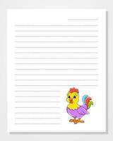 Sheet template for notebook, notepad, diary. Lined paper. With cute character. Cartoon style. Vector illustration.