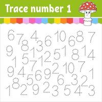 Trace number . Handwriting practice. Learning numbers for kids. Education developing worksheet. Activity page. Vector illustration.