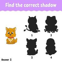 Find the correct shadow. Education developing worksheet. Matching game for kids. Activity page. Puzzle for children. cartoon character. Vector illustration.