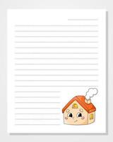 Sheet template for notebook, notepad, diary. Lined paper. With cute character. Cartoon style. Vector illustration.