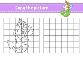 Copy the picture. Coloring book pages for kids. Education developing worksheet. Game for children. Handwriting practice. cartoon character. vector