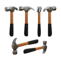 3d rendering of building iron hammer with brown handle and rubber grip png