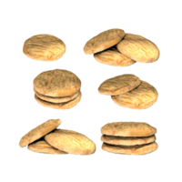 3d rendering of single and stacked brown round cookies from perspective top view png