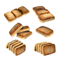 3d rendering of single and stacked brown square cookies sprinkled with sugar from top view perspective png