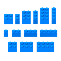 3d Renderização do uma conjunto do vertical e horizontal crianças brinquedo construção blocos com ortográfico Visão png