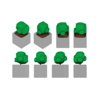 3d representación de sencillo pequeño verde planta con gris maceta de ortográfico ver y varios lados png