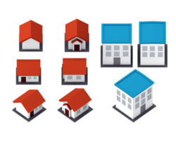 3d representación de sencillo bajo escuela politécnica casas y edificios con varios ortográfico puntos de vista png