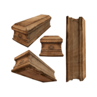 3d representación de polvoriento y sucio antiguo marrón de madera ataúd caja desde perspectiva ver png