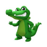 3d rendering of cute crocodile mascot character greeting and looking at the viewer png