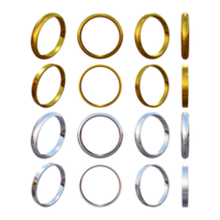 3d representación de llanura oro y plata anillo duende secuencias desde varios ver perspectiva png