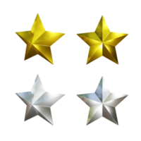 3d rendering of shiny golden white silver yellow stars shining from various perspectives png