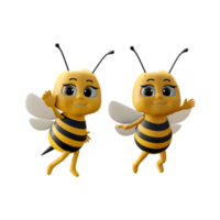 3d rendering cute bee character happy black yellow color looking at camera angle png