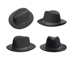 3d rendering of black classic hat template from various angles of perspective view png