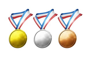 3d rendering simple gold silver bronze medal necklace icon perspective view png