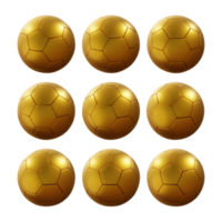 3d representación secuencial dorado fútbol pelota giratorio perspectiva ver png