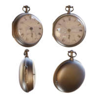 3d rendering of vintage classic chronometer watch clock from various perspectives png