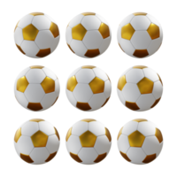 3d representación secuencial oro y blanco fútbol pelota giratorio perspectiva ver png