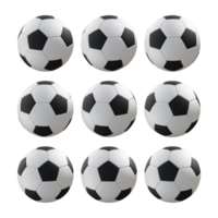 3d representación secuencial negro y blanco fútbol pelota giratorio perspectiva ver png