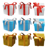 3d representación de regalo caja conjunto presente varios perspectiva ver png