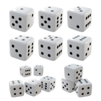 3d rendering of black and white dice from multiple perspective view angle png