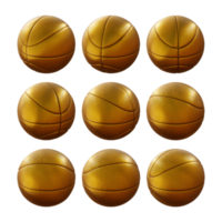 3d representación secuencial dorado cesta pelota giratorio perspectiva ver png