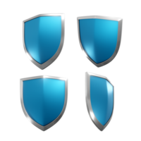 3d rendering of a shiny and glowing clean blue shield from multiple viewing angles png