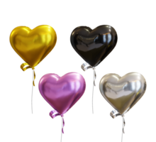 3d rendering of shiny love balloons gold pink metal silver glossy black png