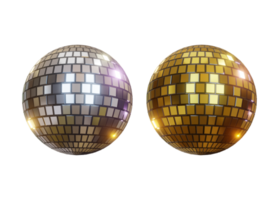 3d rendering of shiny gold and silver disco ball png