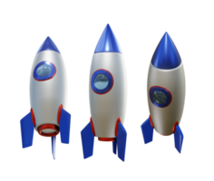 3d rendering of simple red blue metallic rocket from various perspective view png