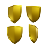 3d rendering of a shiny and glowing clean golden shield from multiple viewing angles png