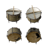 3d rendering of old brown drum broken and dirty from perspective view png