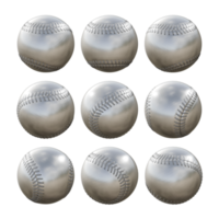 3d rendering sequential silver baseball ball rotating perspective view png