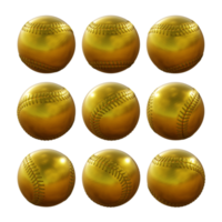 3d representación secuencial oro dorado béisbol pelota giratorio perspectiva ver png