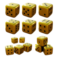3d rendering of golden gold dice from multiple perspective view angle png
