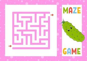 Square maze. Game for kids. Puzzle for children. Happy character. Labyrinth conundrum. Find the right path. Vector illustration.