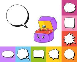 Speech bubble of different shape. With a cute cartoon character. Hand drawn. Thinking balloons. Isolated on white background. Vector illustration.